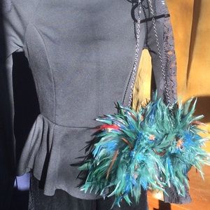 Hype Fancy Feathered Clutch Handbag w/Chain Strap